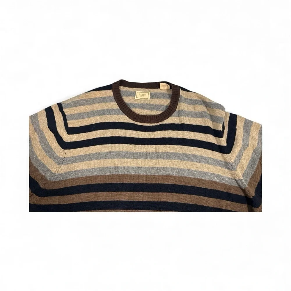 Haggar Men’s Striped  Crewneck Neutral Sweater XL– Warm & Cozy Y2K